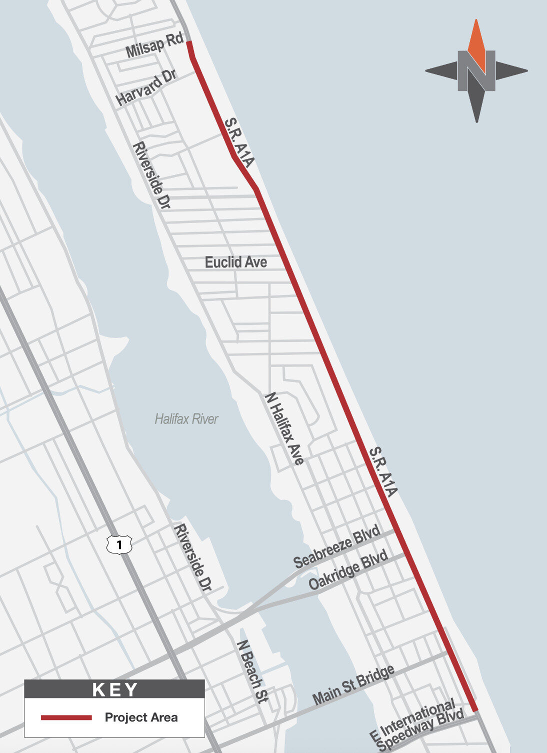 Map of the State Road A1A resurfacing project